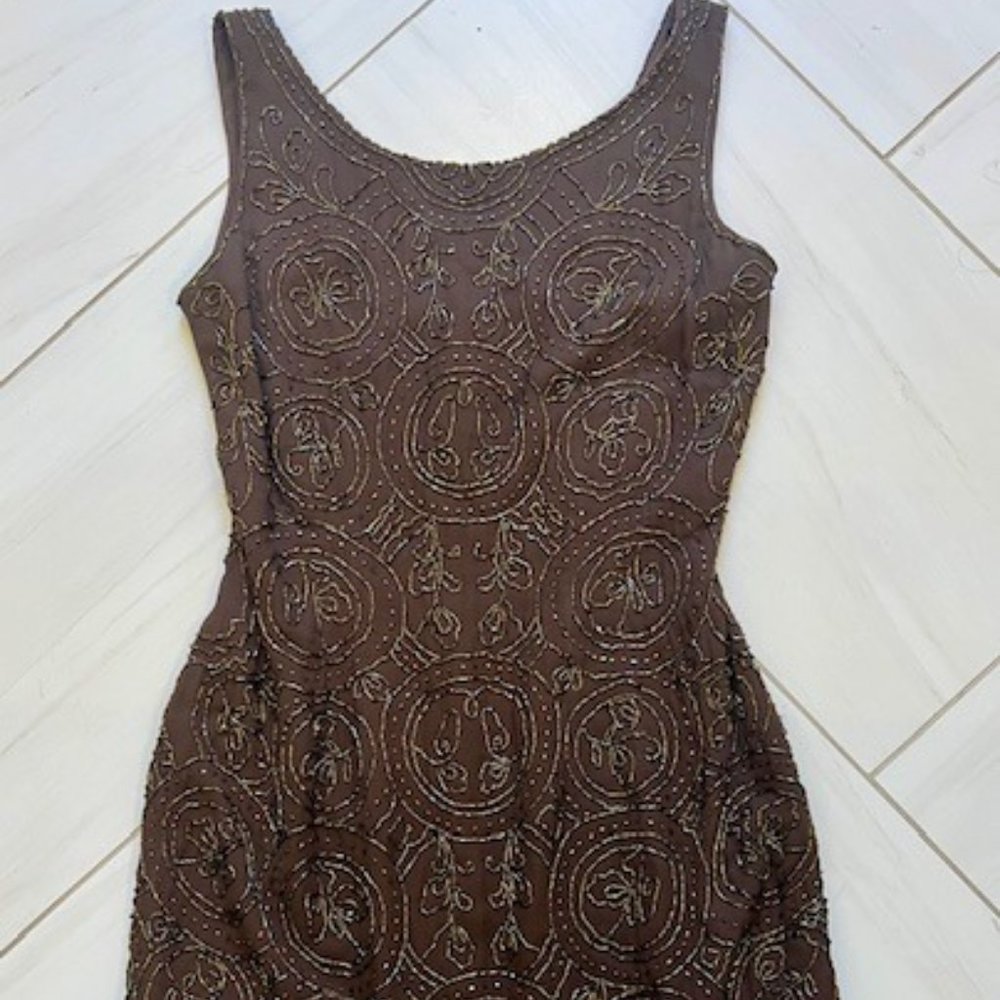 Carmen Marco Valvo Beaded Cocktail Dress - Picture 2 of 8